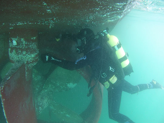 Environment Canterbury (Chatham Islands) diver inspects boat -  Biosecurity Awards 2019 finalist