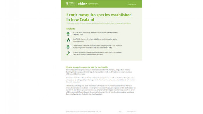 Exotic mosquito species established in New Zealand factsheet 720 x 400
