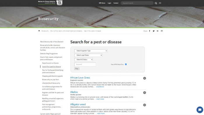 Search for a pest or disease - Biosecurity NZ